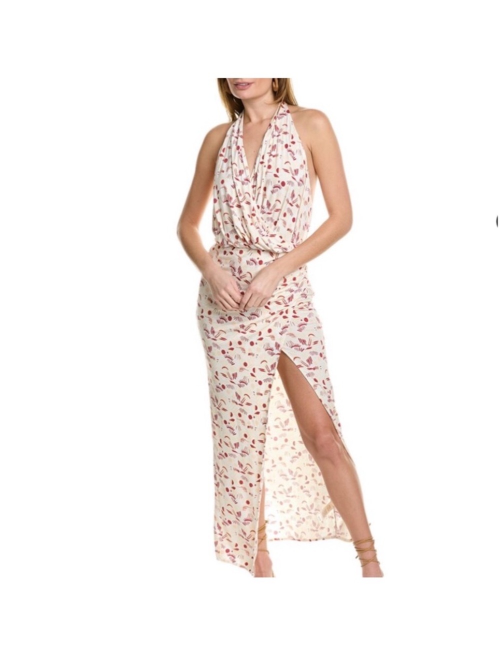 Free People— Daria Floral Halter Maxi Dress with Side Slit - Cream & Burgundy